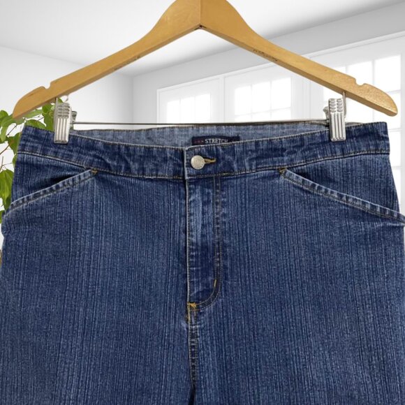 Bill Blass Stretch Jeans Size 14 Embroidered Hem Cropped Denim Boho Chic Pants - Picture 6 of 11